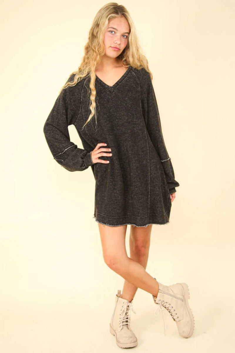 Very J Mineral Washed Oversized A-Line Mini Dress Women - Love Salve